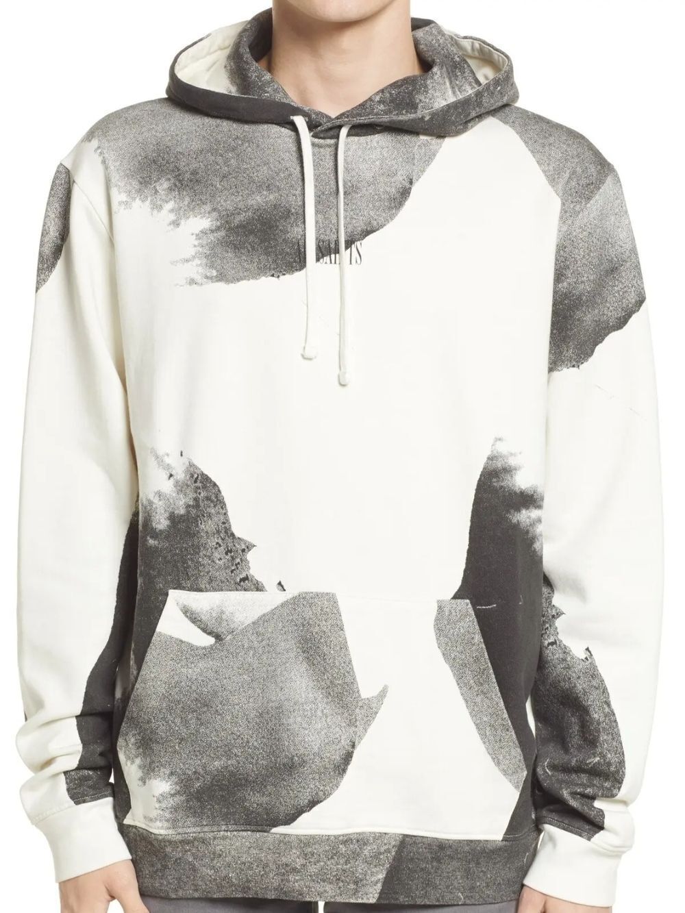 AllSaints Mens White Gray Santana Abstract Cotton Hoodie Size XXL - Picture 1 of 11